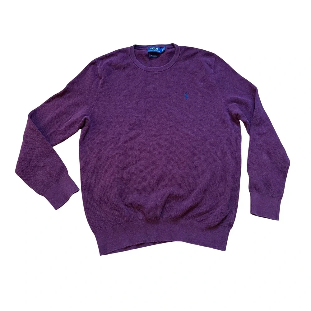 Polo Ralph Lauren Sweater Mens Burgundy Pima Cotton Crewneck Knit SIZE L
